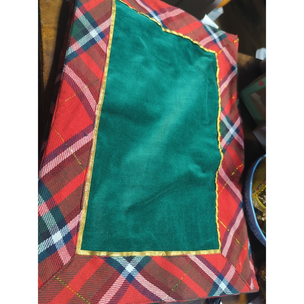 6 Vintage KMart Red/Green With Gold Plaid Velvet Christmas Placemats Holiday